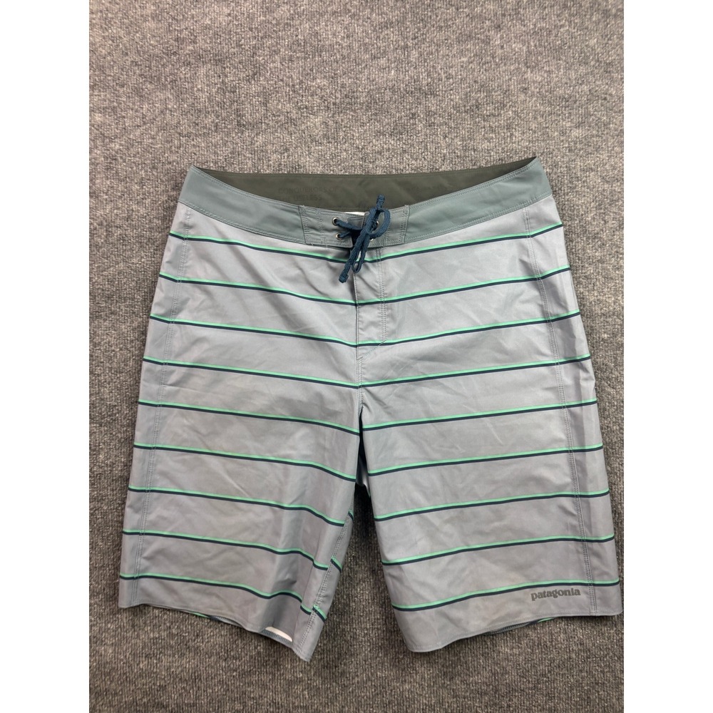 Patagonia Boardshorts Mens 34 Grey Striped Hydro Series Recycled Swim Trunks